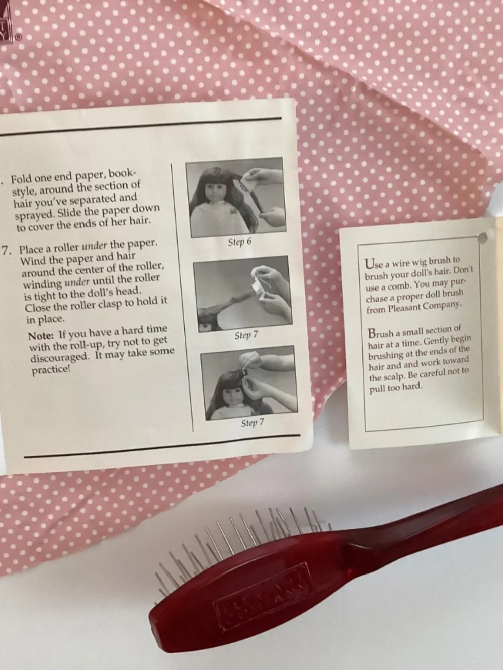 Pleasant Company American Girl Doll Care Kit-Brush Instructions & Cape